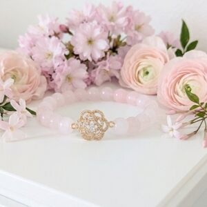 Rose Quartz Bracelet With Rose Charm